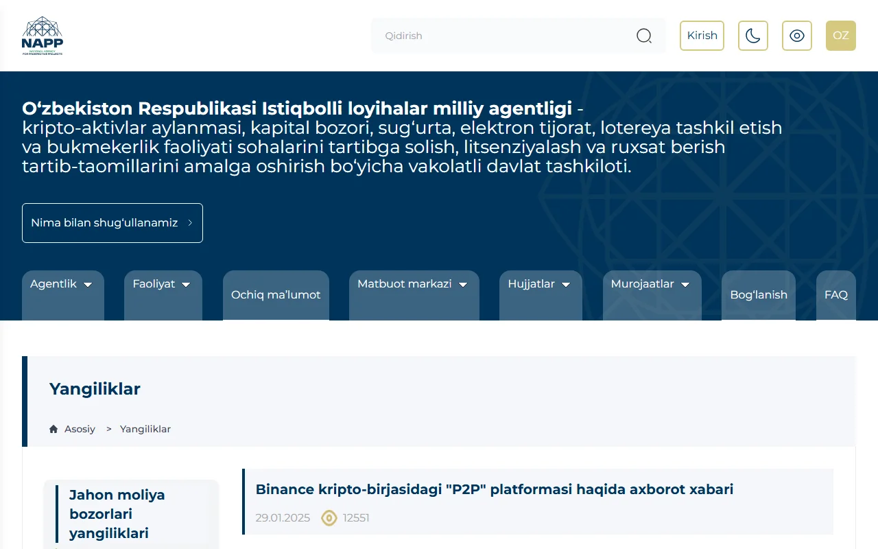 NAPP: Binance P2P bo‘yicha rasmiy axborot